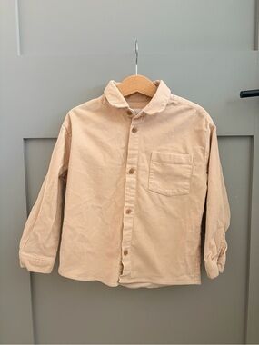 Zara Kids Cream Button-Down Corduroy Shirt Size 4-5Y